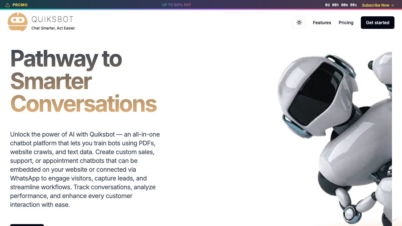 Quiksbot website screenshot