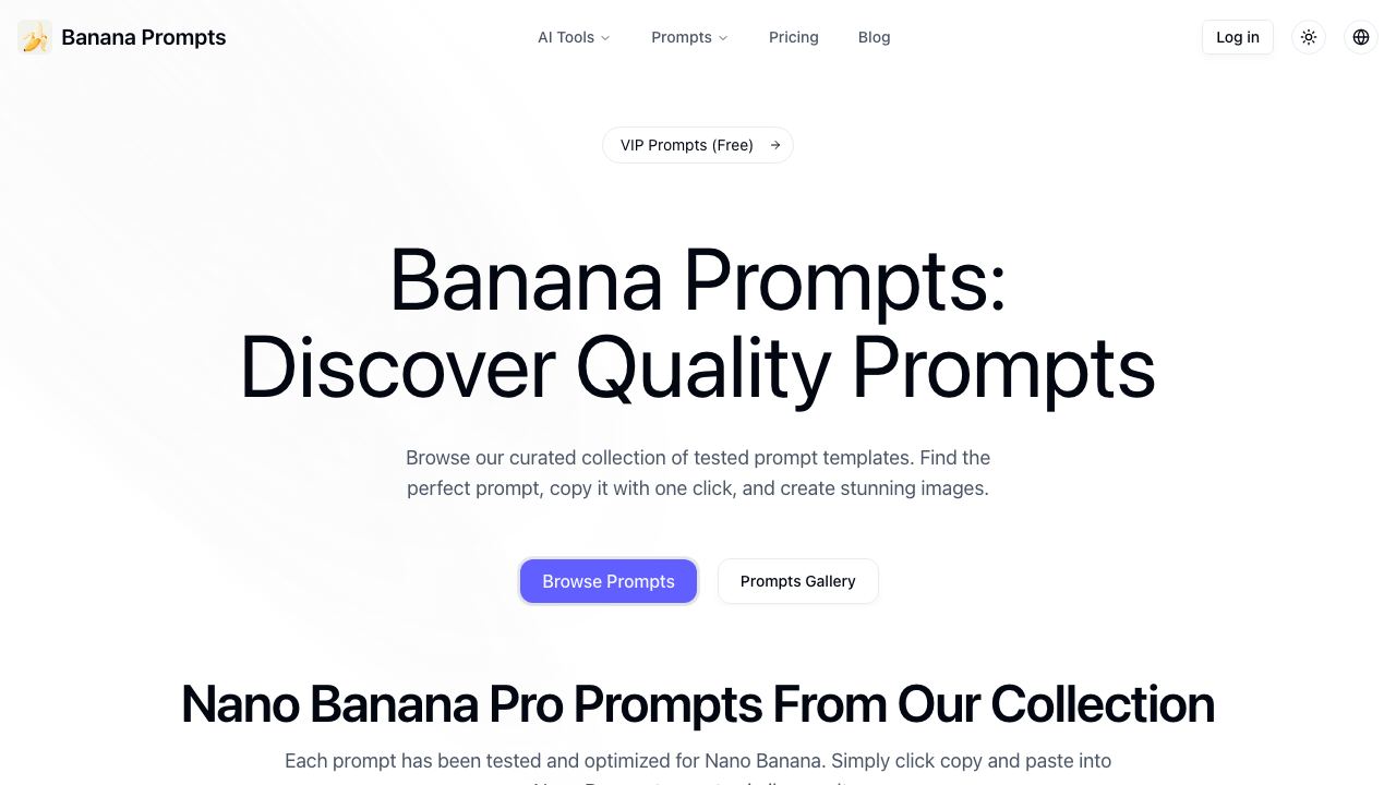 banana prompts 网站截图