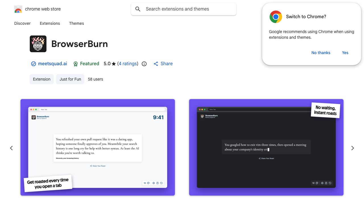 BrowserBurn - Roast Your Browsing Habits 网站截图
