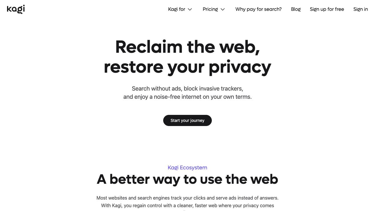 Kagi Search website screenshot