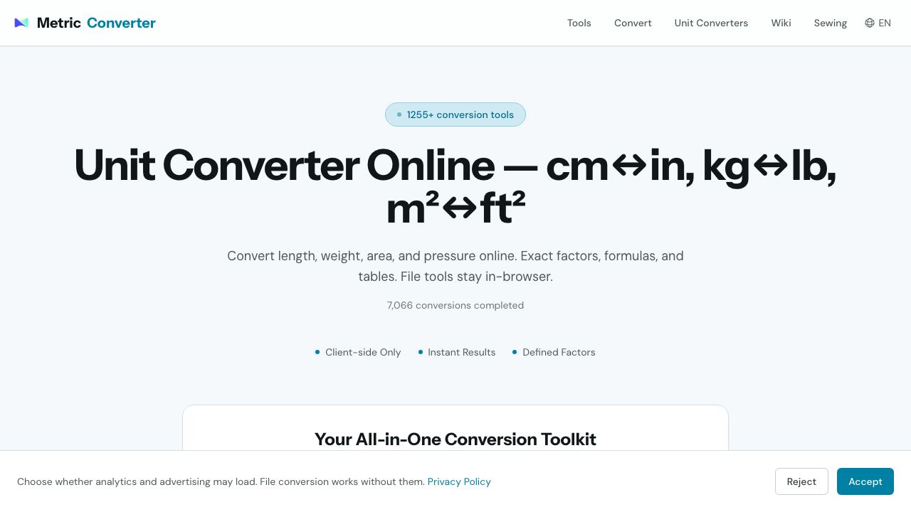 Metric Converter website screenshot
