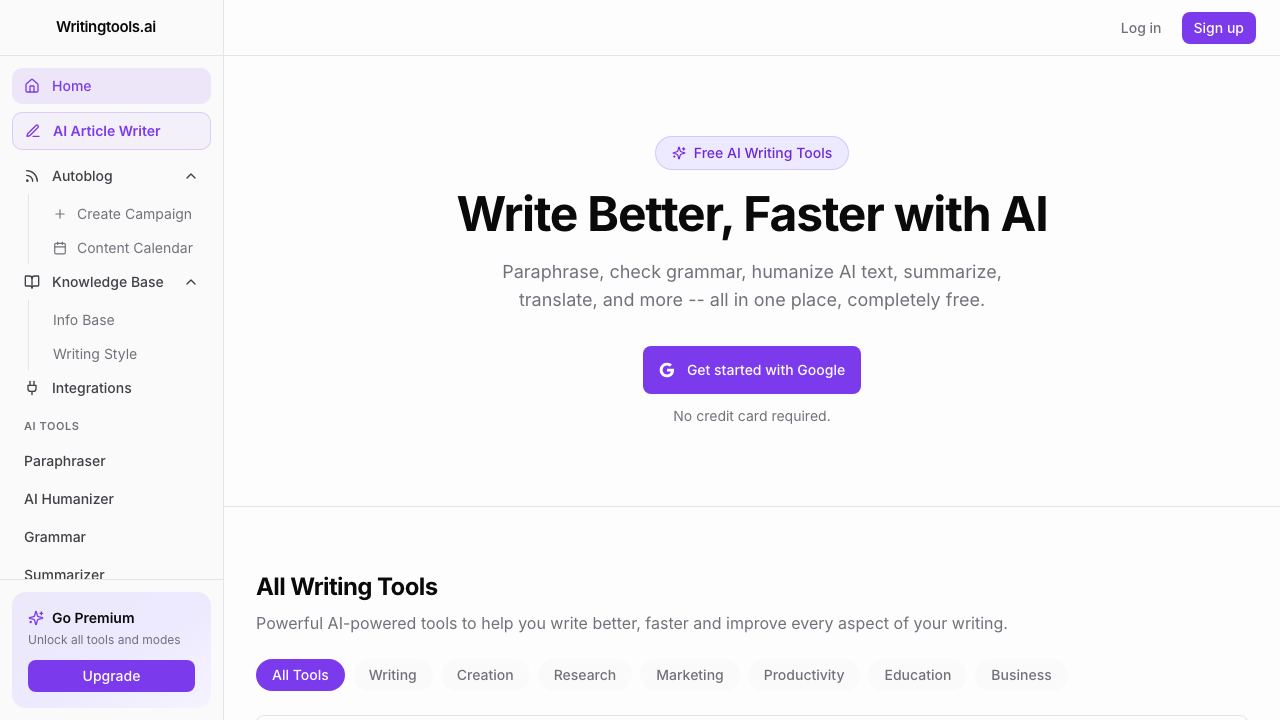 WritingTools.ai 网站截图