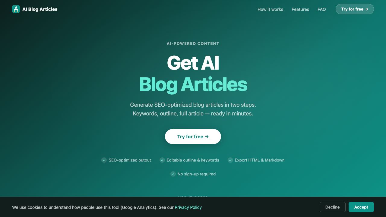AI Blog Articles website screenshot
