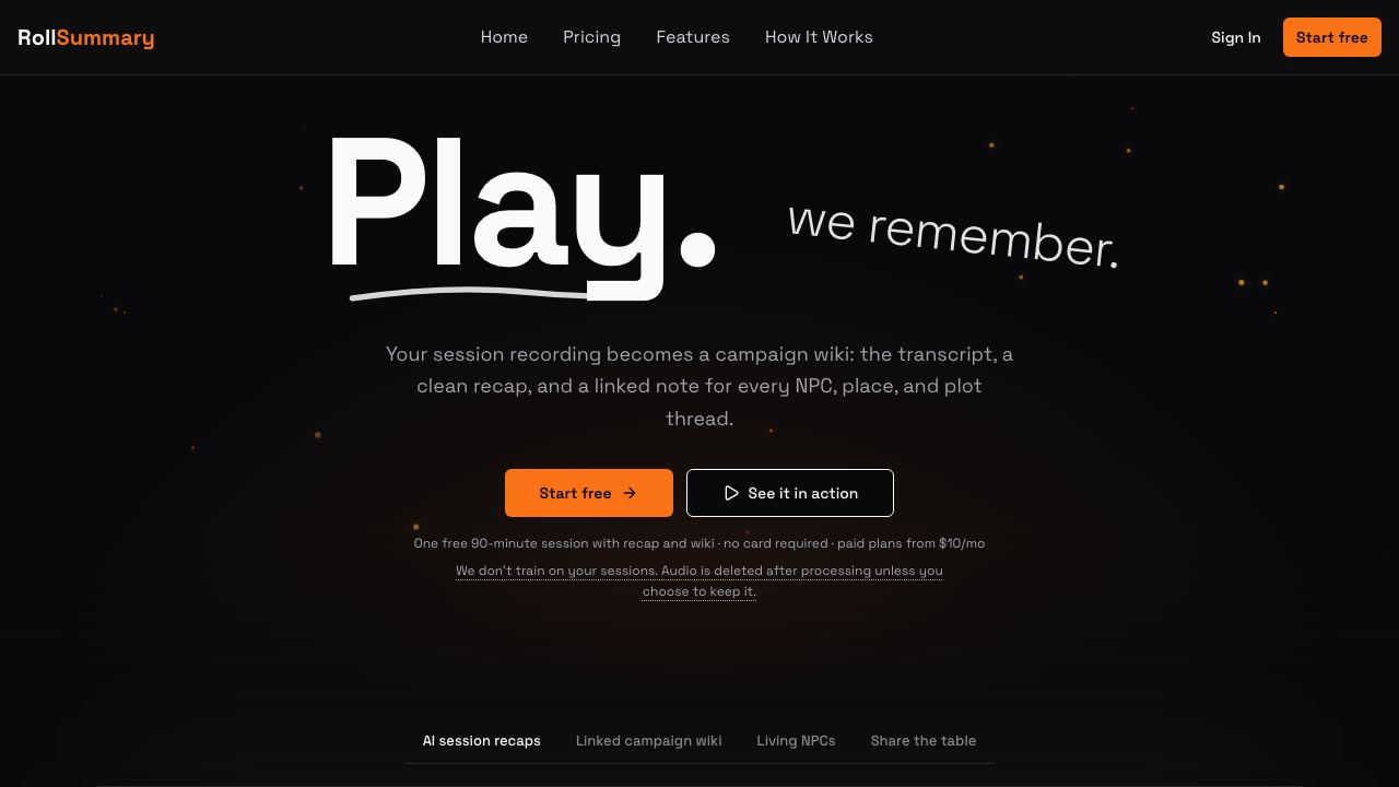 RollSummary website screenshot