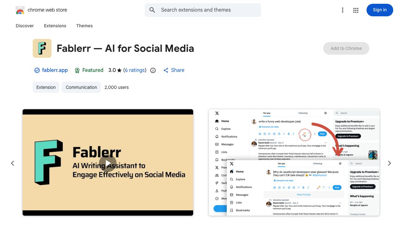 Fablerr — AI for Social Media 网站截图