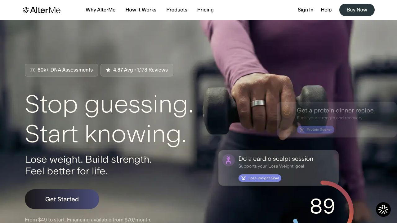 Alter website screenshot