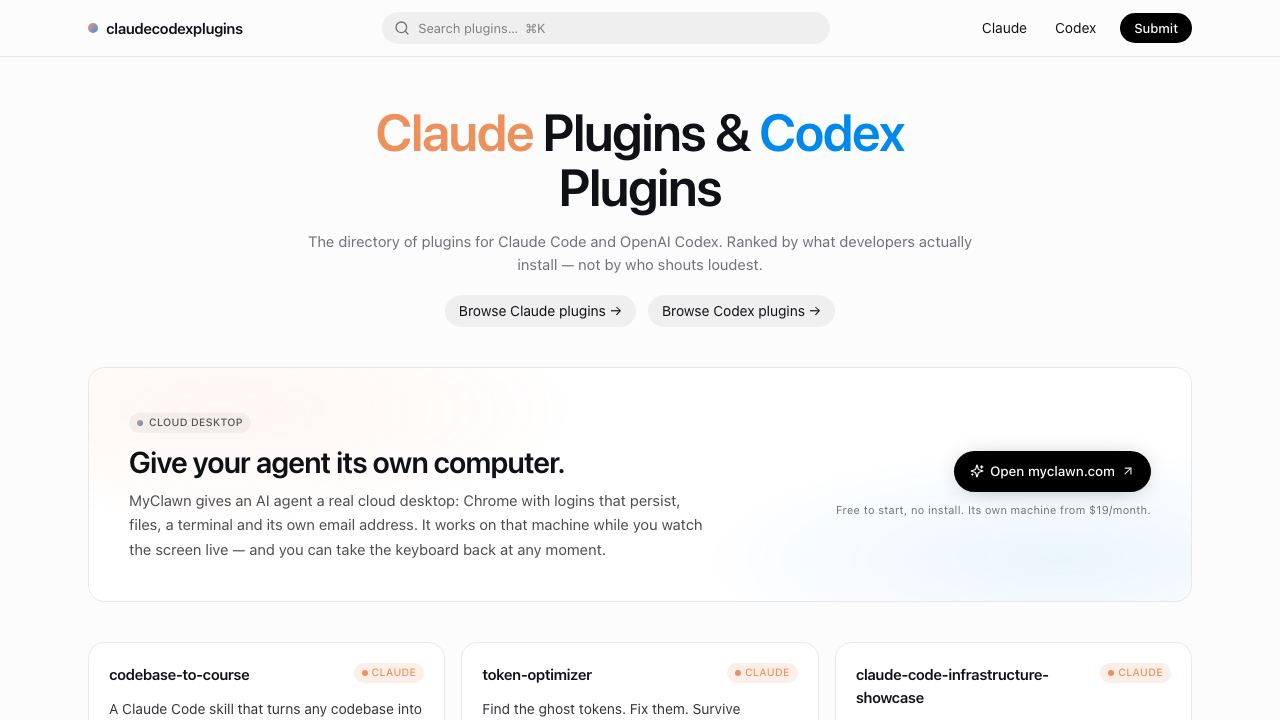 Claude & Codex Plugins 网站截图