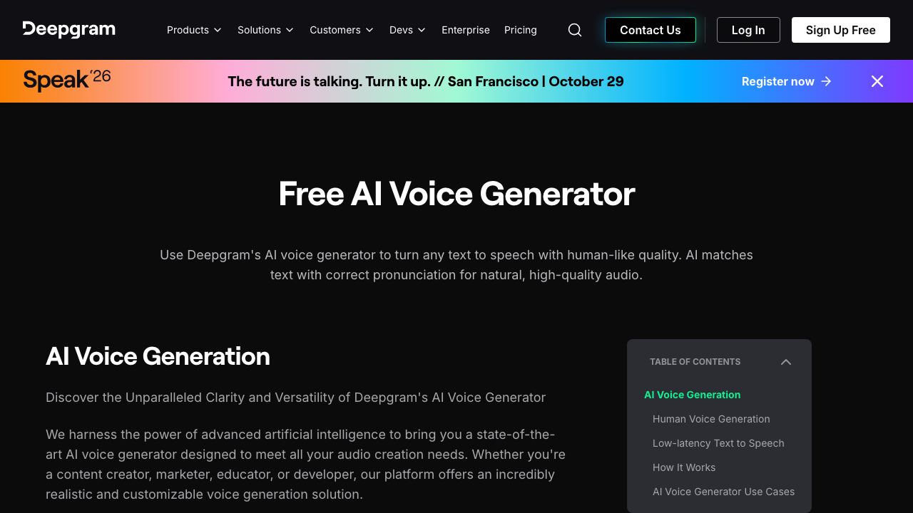 Deepgram AI Voice Generator 网站截图