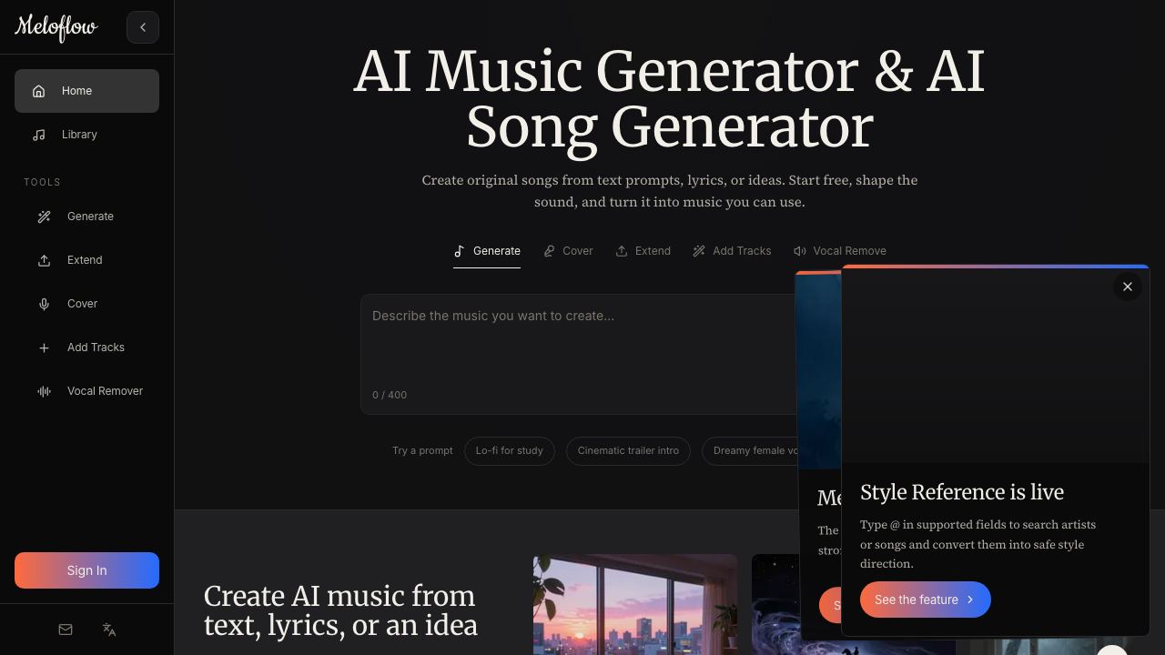 Meloflow AI website screenshot