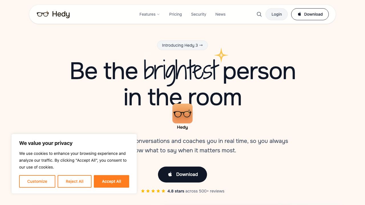 Hedy 2.0 MacOS App 网站截图