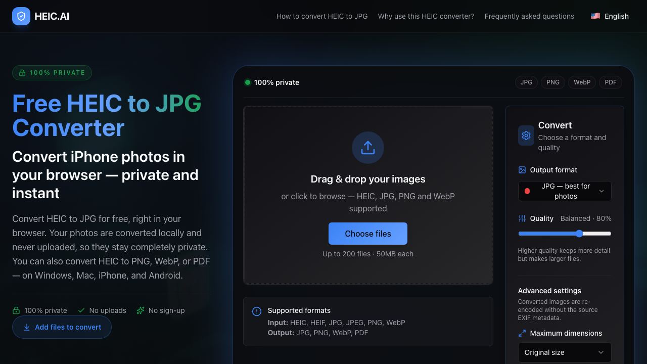 HEIC to JPG Converter website screenshot