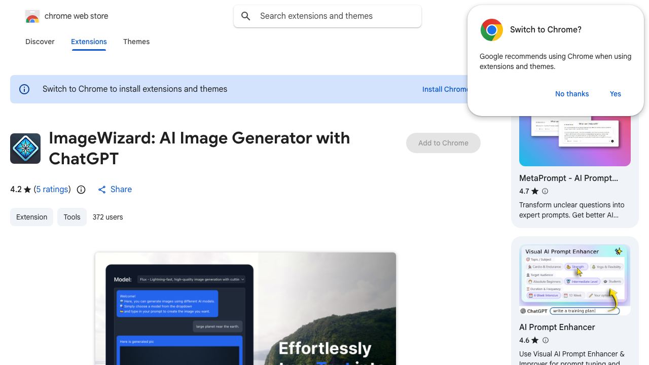 ImageWizard: AI Image Generator with ChatGPT 网站截图