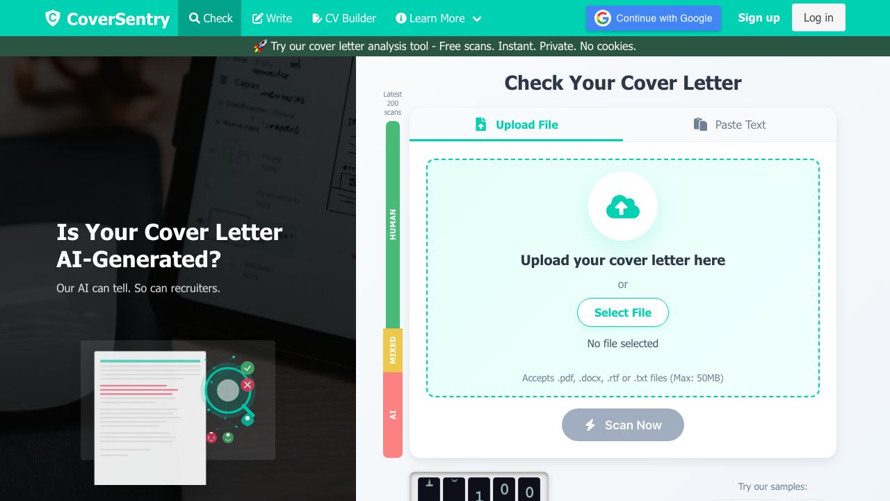 CoverSentry 网站截图