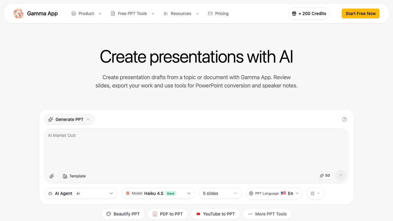 Gamma App website screenshot