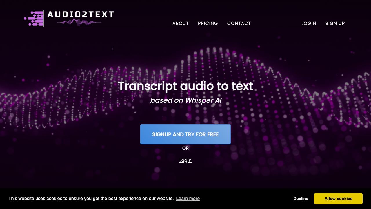 audio2text website screenshot