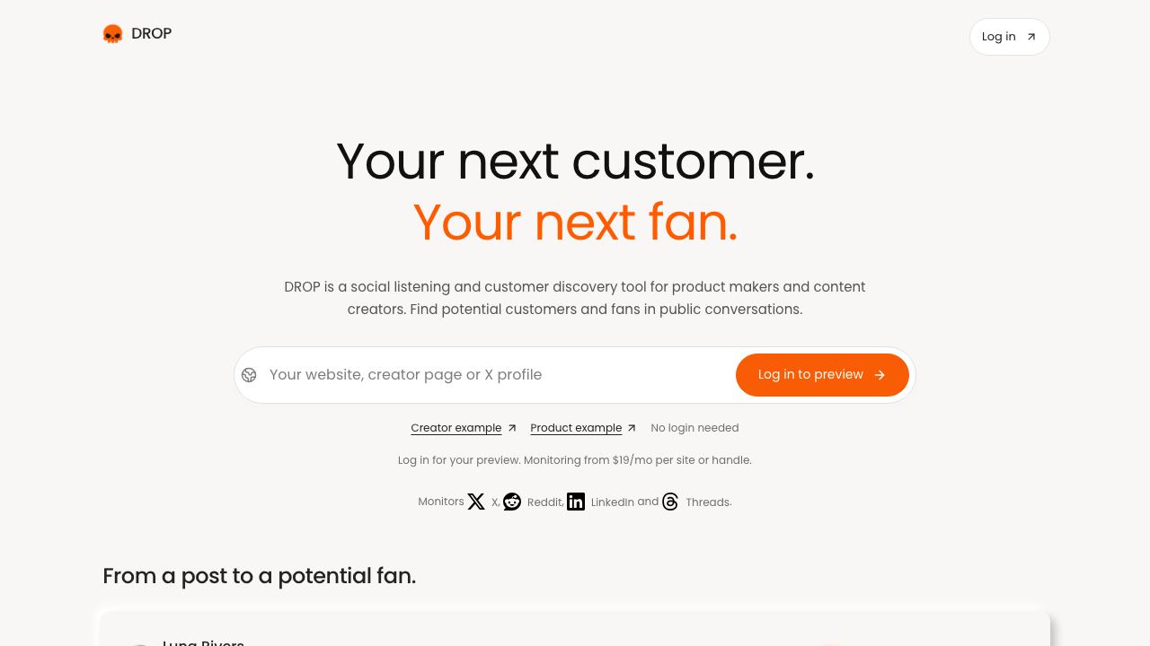 DROP website screenshot