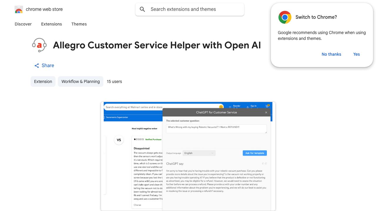 Allegro Customer Service Helper with Open AI 网站截图
