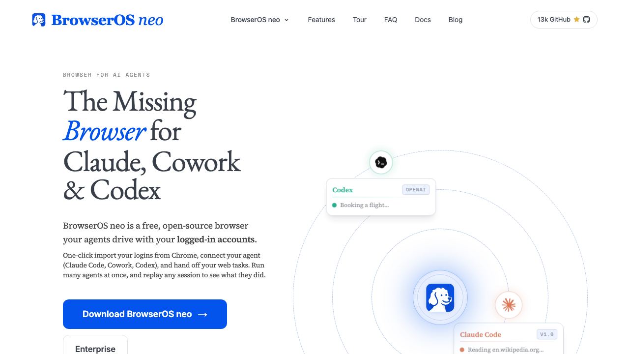 BrowserOS neo 网站截图