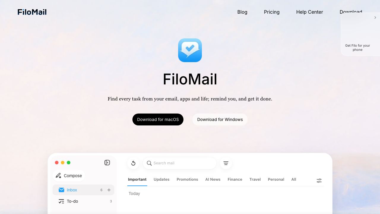 Filo Mail website screenshot