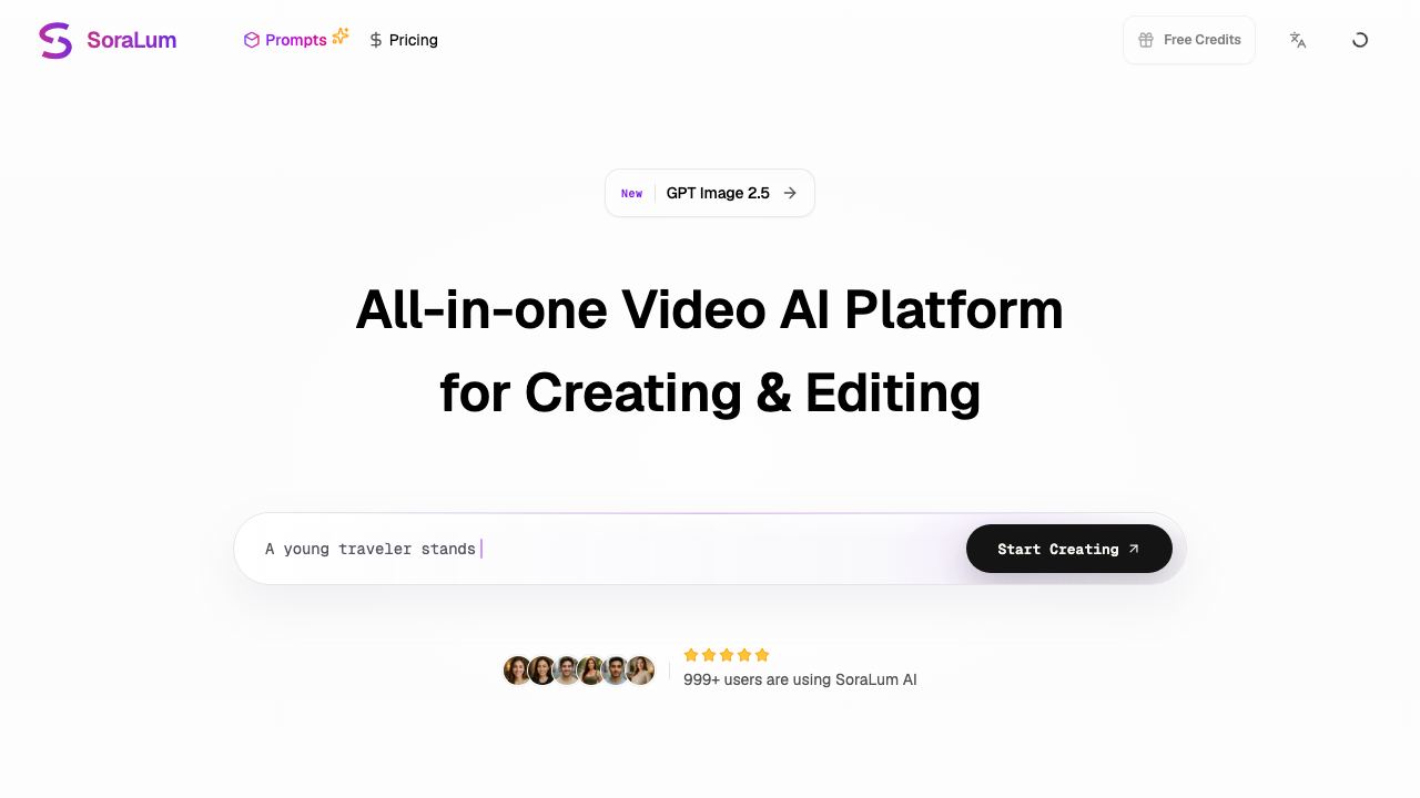 SoraLum AI website screenshot