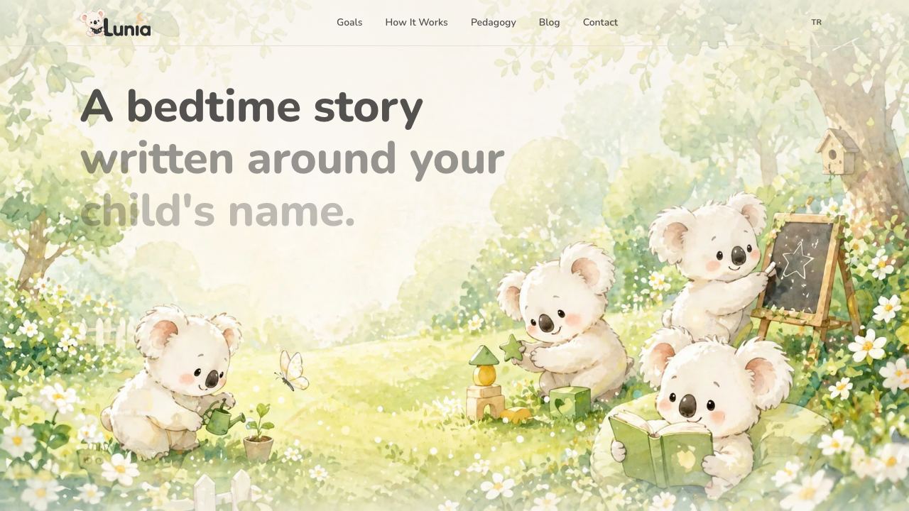 Lunia Stories: AI Bedtime Storyteller website screenshot