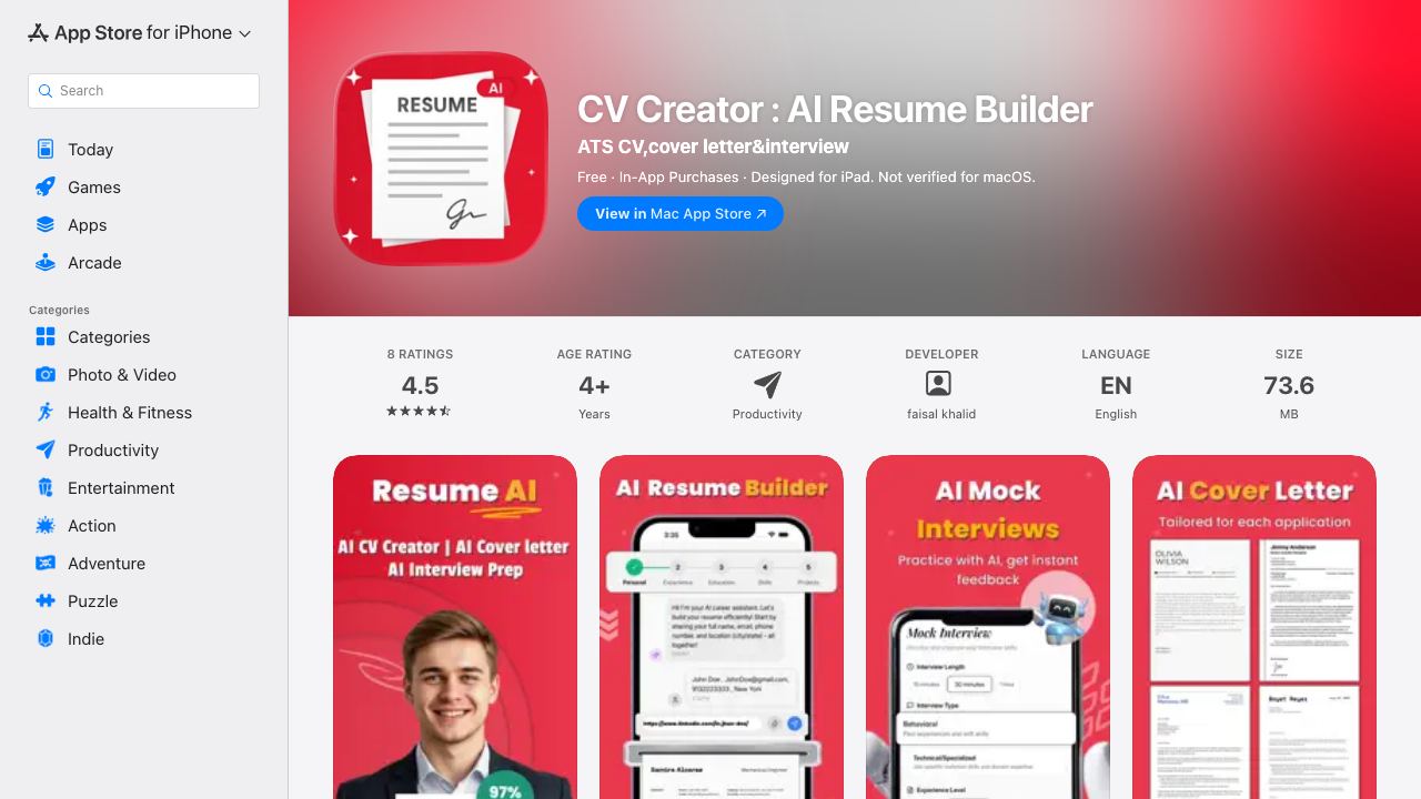 All-in-one job hunt AI app for iOS website screenshot