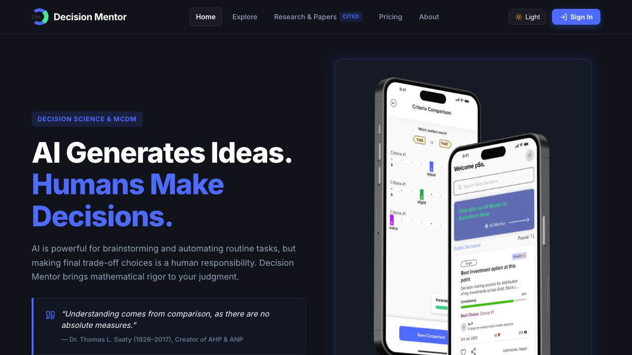 DecisionMentor 网站截图