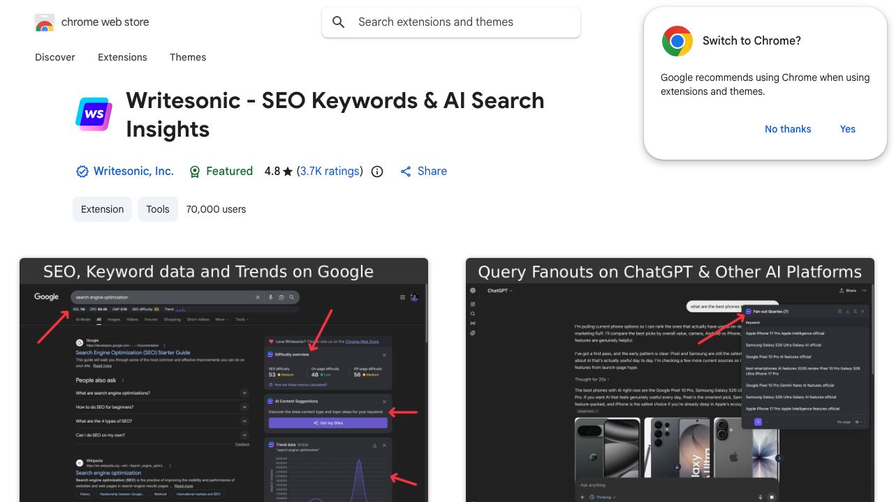 ChatSonic Chrome Extension 网站截图