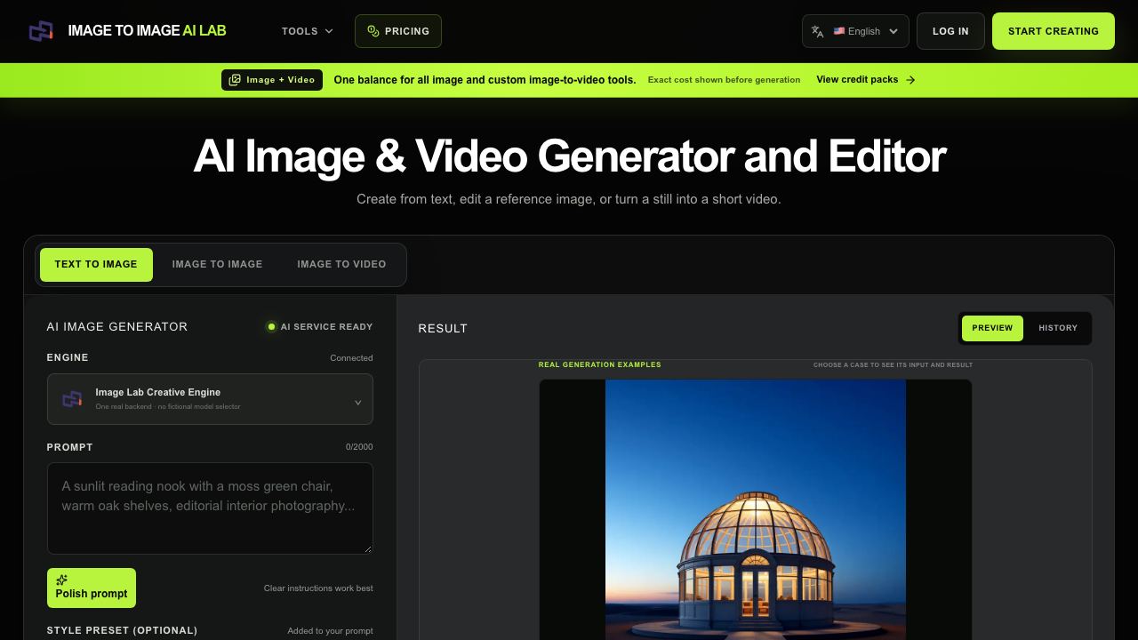Image to Image Ai lab website screenshot