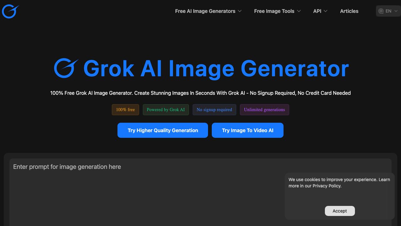 Grok AI Image Generator 网站截图