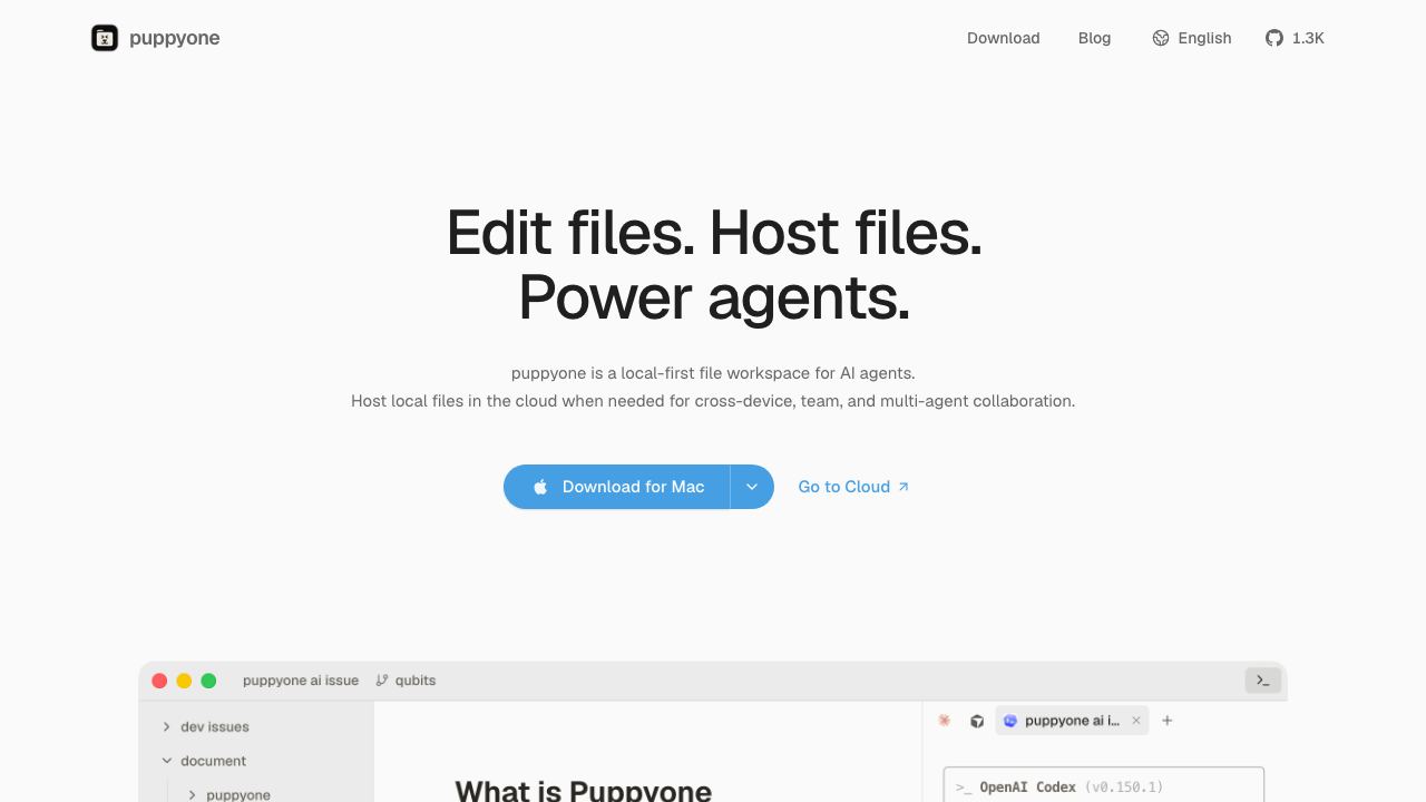 PuppyOne website screenshot