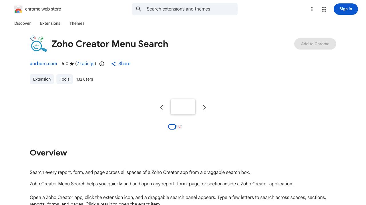 Zoho Creator Menu Search 网站截图