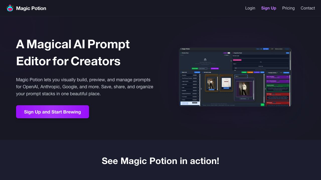 Magic Potion website screenshot