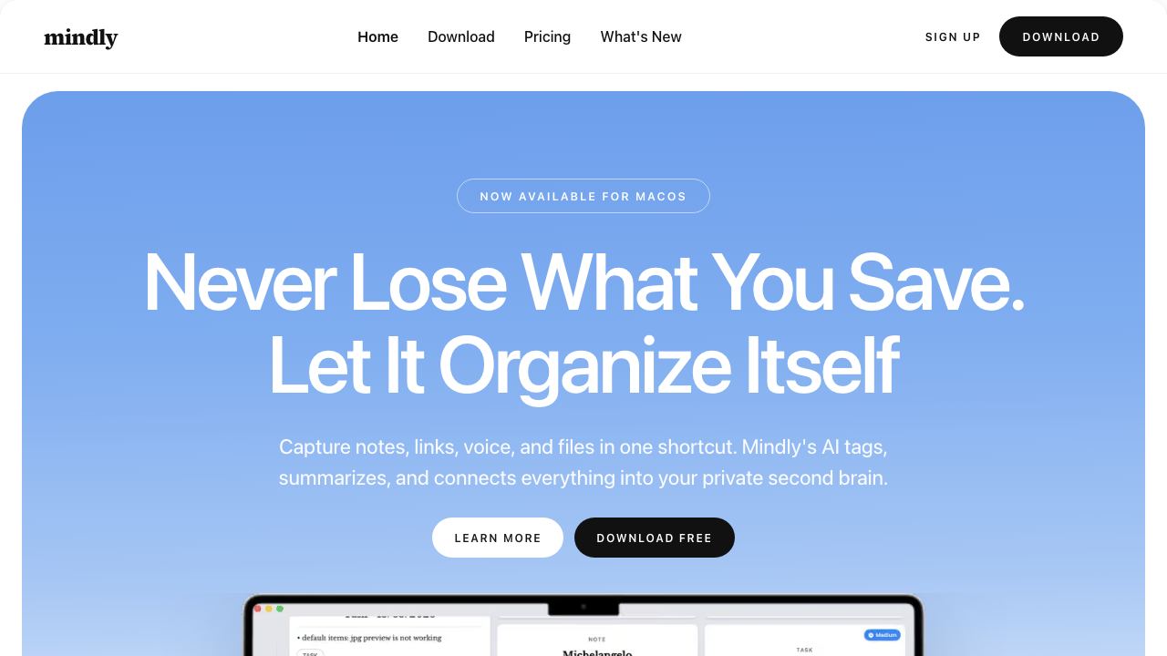 Mindly website screenshot