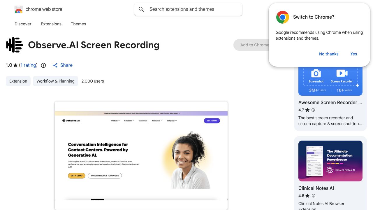 Observe.AI Screen Recording 网站截图
