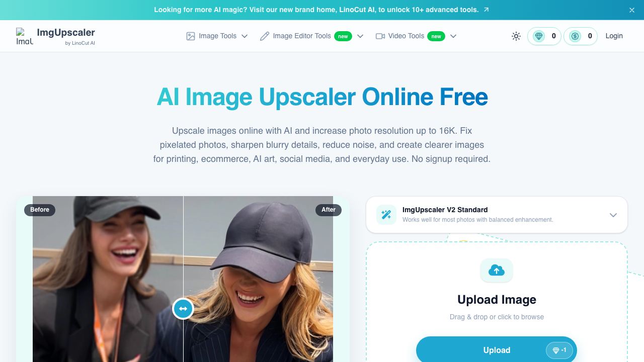 Imgupscaler AI website screenshot