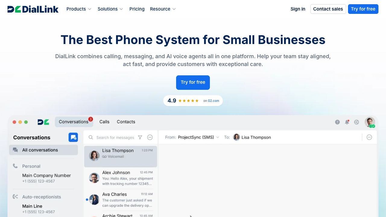 DialLink's AI Voice Agents 网站截图