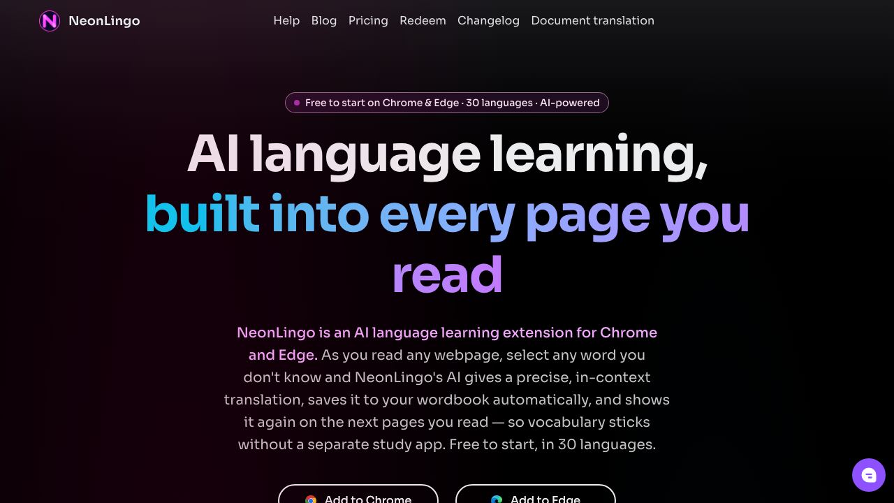 Neonlingo 网站截图
