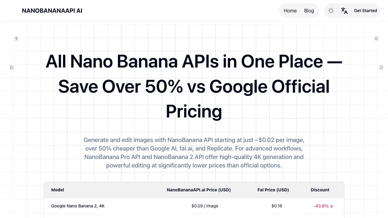 NanoBananaAPI.ai: Affordable Nano Banana API for AI Image Generation & Editing website screenshot