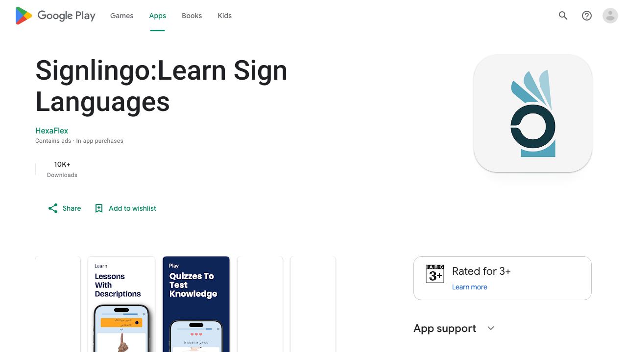 Signlingo:Learn Sign Languages 网站截图