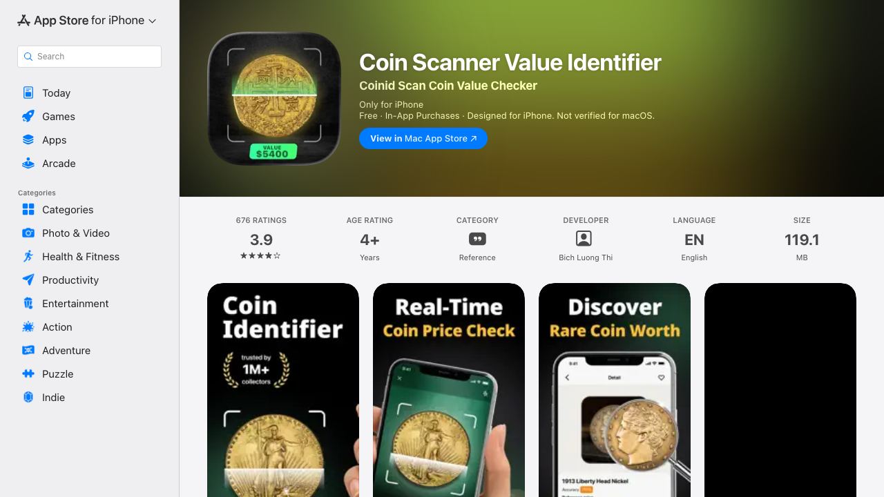 Coin Identifier Coin Snap 网站截图