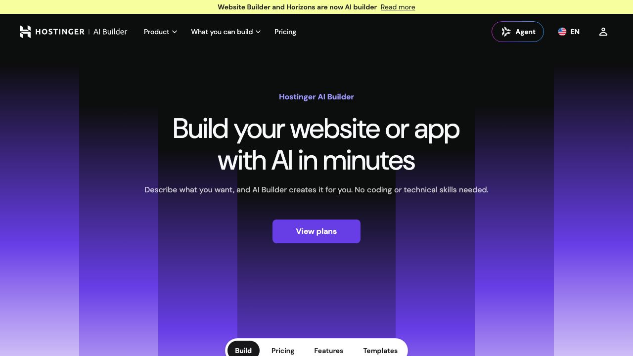 Hostinger Horizons website screenshot