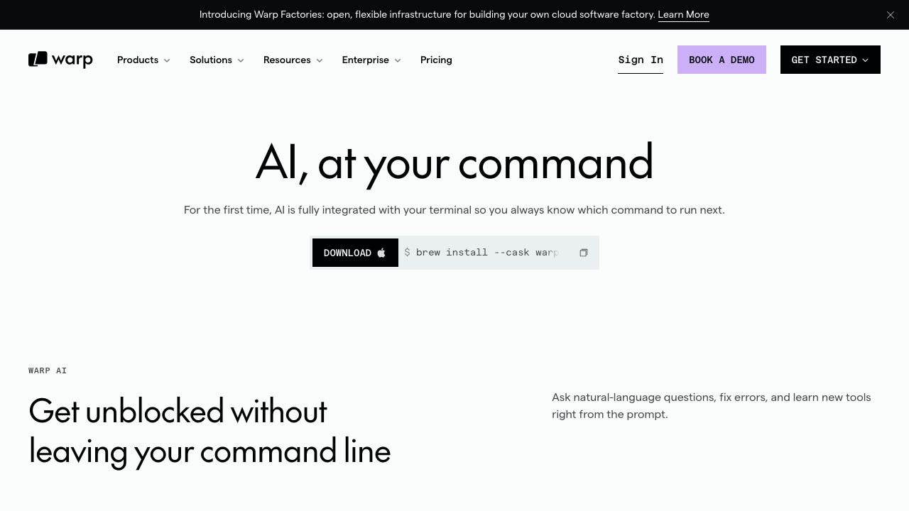 Warp AI website screenshot