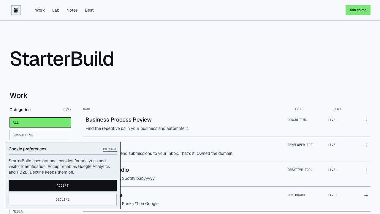 StarterBuild 网站截图