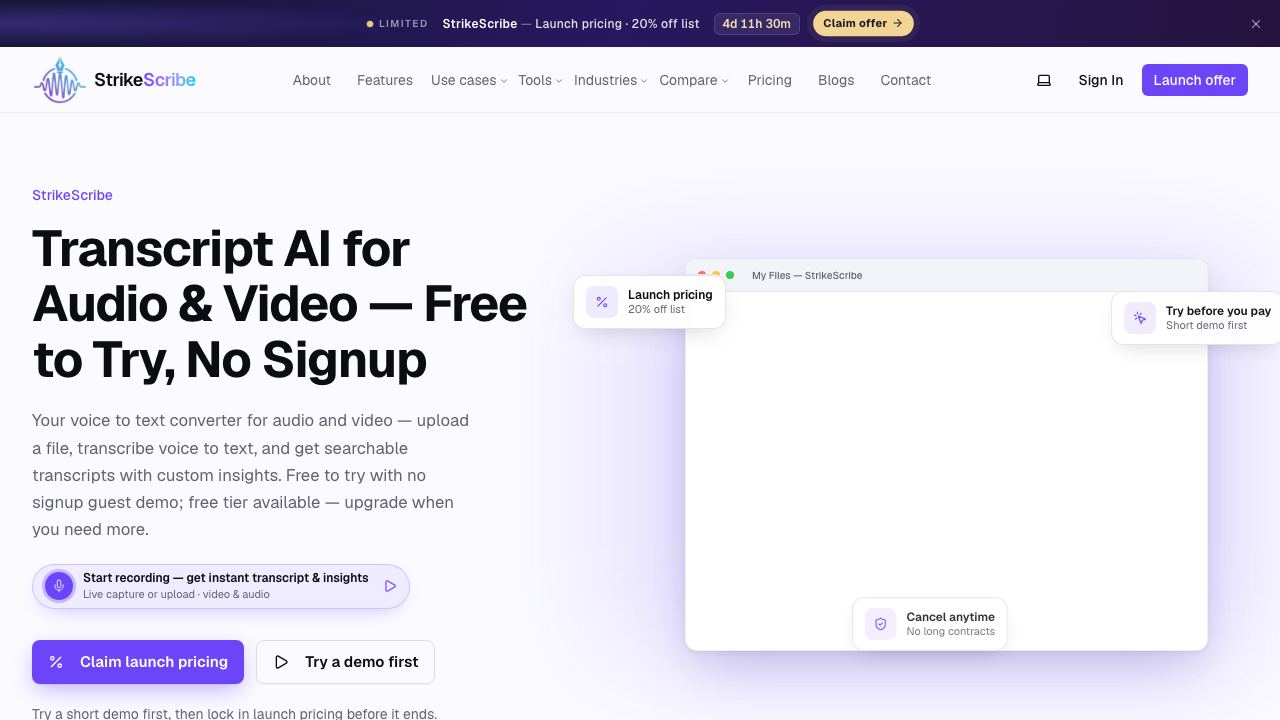 StrikeScribe AI 网站截图
