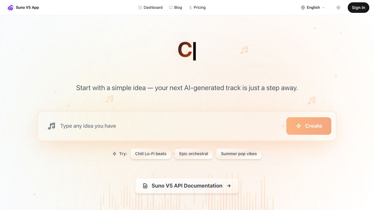 Suno V5 App website screenshot