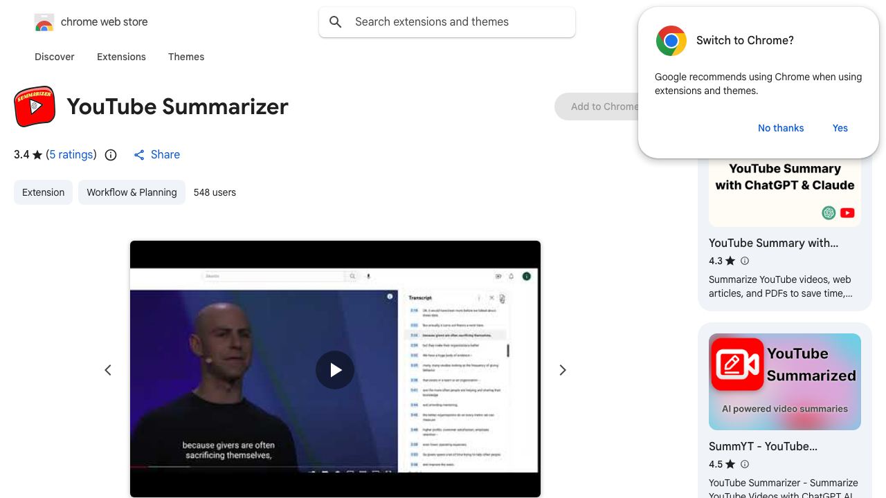 YouTube Summarizer 网站截图