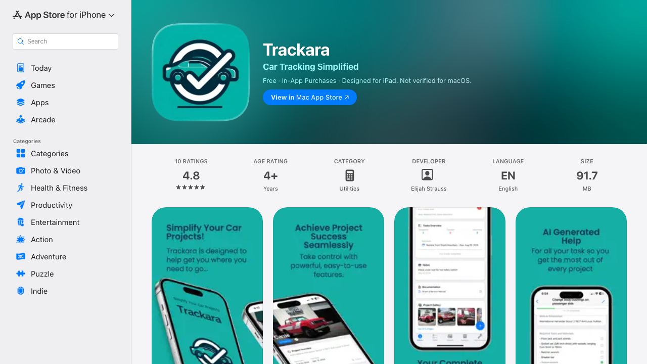 Trackara website screenshot