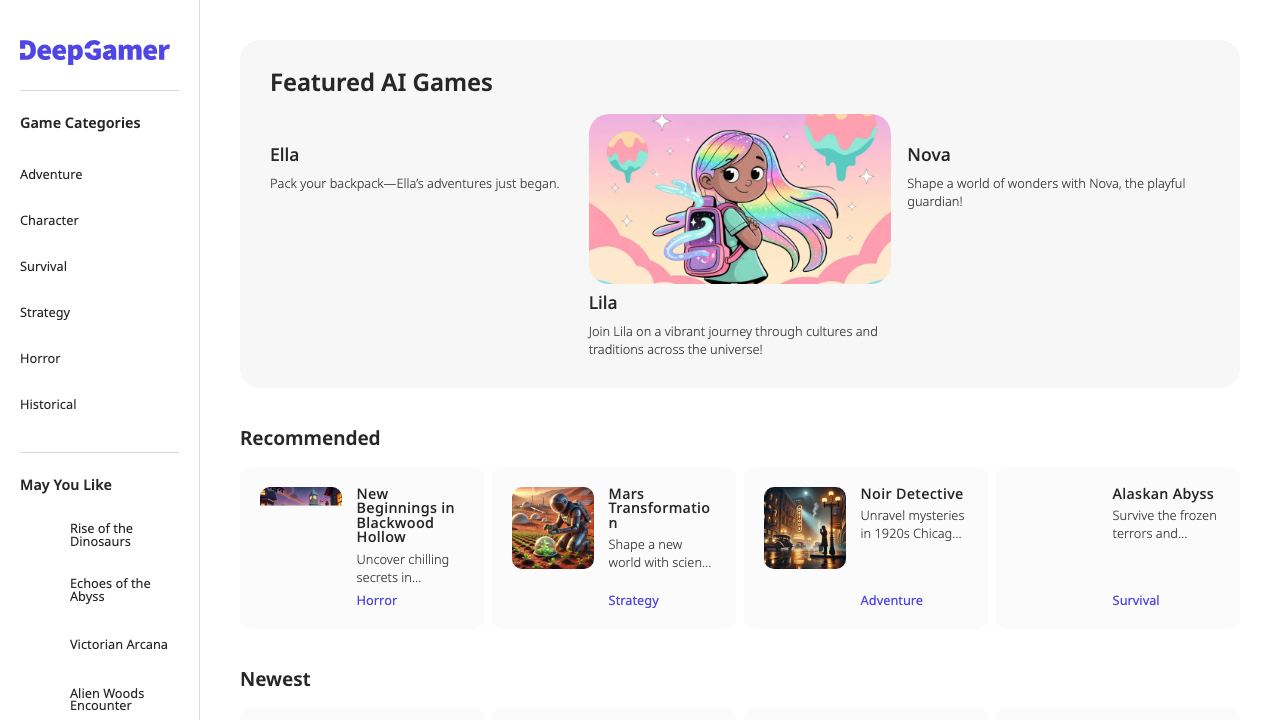 DeepGamer 网站截图