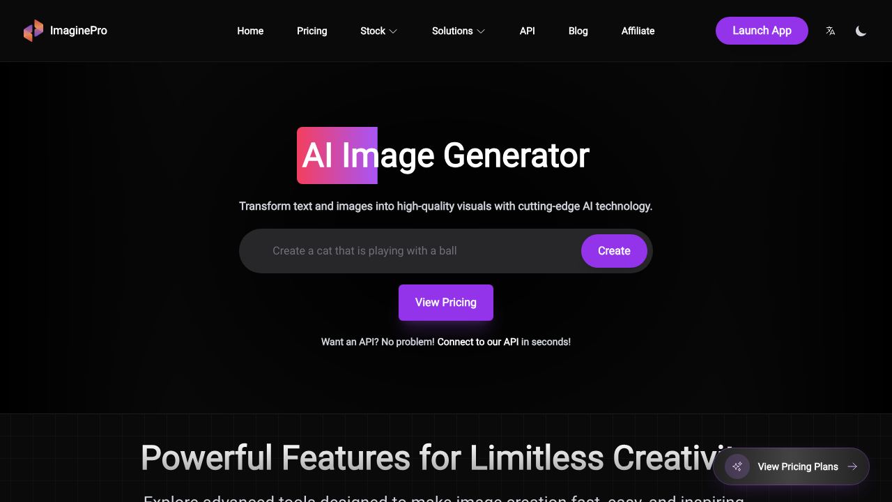 ImaginePro website screenshot
